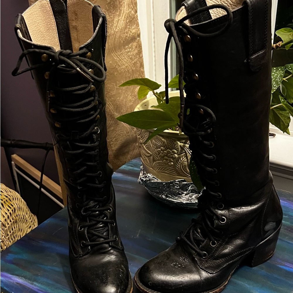 Freebird Grany Black knee high combat boots Size 6 RUNS SMALL